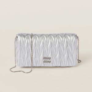 Miu Miu 5BP086 Mini Flap Chain Bag In Matelasse Nappa Leather Silver