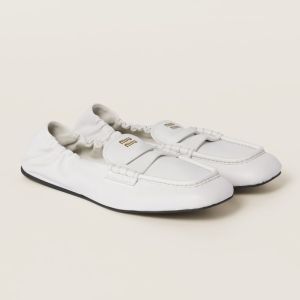 Miu Miu 5D341E Ruches Loafers Women Nappa Leather White