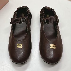 Miu Miu 5F340E Ruches Ballerinas Women Nappa Leather Coffee