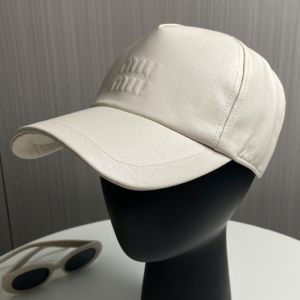 Miu Miu 5HC179 Baseball Cap With Debossed-Logo In Nappa Leather Beige
