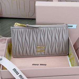 Miu Miu 5MB006 Zipper Card Holder In Matelasse Nappa Leather Taupe