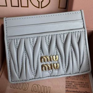 Miu Miu 5MC076 Card Holder In Matelasse Nappa Leather Grey