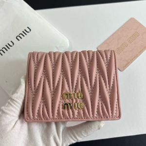 Miu Miu 5MV204 Small Flap Bifold Wallet In Matelasse Nappa Leather Cherry