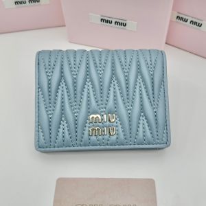 Miu Miu 5MV204 Small Flap Bifold Wallet In Matelasse Nappa Leather Sky Blue