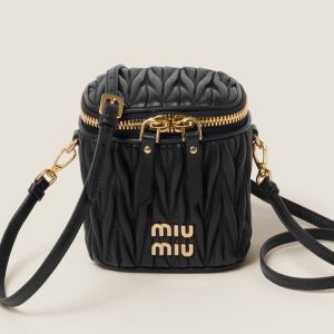 Miu Miu 5NR018 Micro Vanity Case In Matelasse Nappa Leather Black