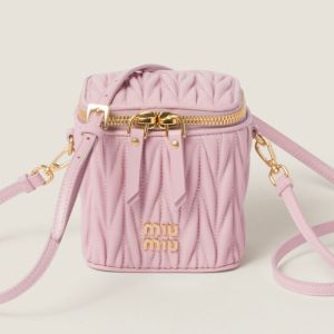 Miu Miu 5NR018 Micro Vanity Case In Matelasse Nappa Leather Pink