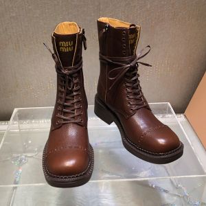 Miu Miu 5U316E Laced Booties Women Leather Brown