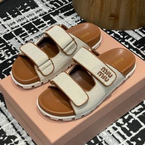 Miu Miu 5XX658 Slides Women Canvas Beige/Brown