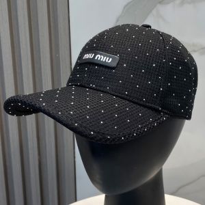 Miu Miu Baseball Cap With Allover Strass In Cotton Black