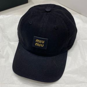 Miu Miu Baseball Cap With Square Leather Logo In Cotton Black