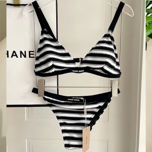 Miu Miu Bikini With Embroidered Logo Women Cotton Black/White