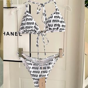 Miu Miu Bikini With Enamel Logo Allover Letter Women Cotton White