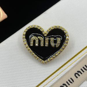 Miu Miu Brooch With Strass Enameled Logo Heart In Metal Gold/Black