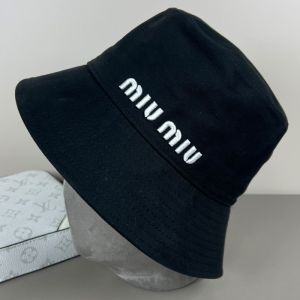 Miu Miu Bucket Hat With Embroidered Logo In Cotton Black