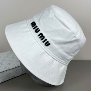 Miu Miu Bucket Hat With Embroidered Logo In Cotton White