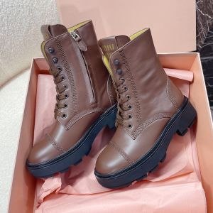 Miu Miu Combat Boots Women Leather Brown