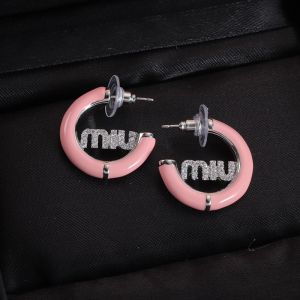 Miu Miu Earrings With Crystals Logo Enameled Circle In Metal Pink