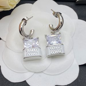 Miu Miu Earrings With Large Crystal Logo In Metal Silver/White