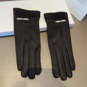 Miu Miu Gloves With Strass Logo Women Wool Black