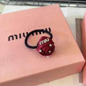 Miu Miu Hair Band With Strass Logo Pearls Rose In Cotton Red