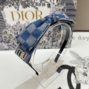 Miu Miu Headband With Strass Logo Bowknot In Denim Blue/White