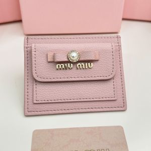 Miu Miu Bow Card Holder In Madras Leather Pink