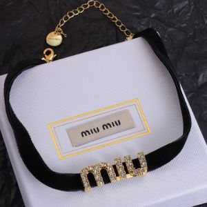 Miu Miu Necklace With Strass Logo In Cotton Black/Gold