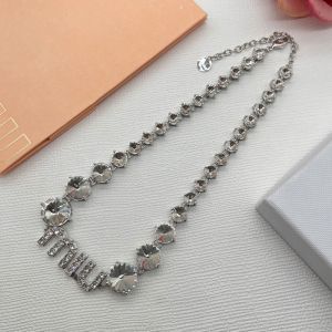 Miu Miu Necklace With Strass Logo Crystals Chain In Metal Silver