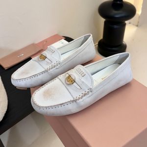 Miu Miu Penny Loafers Women Distressed Suede White