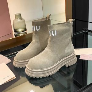 Miu Miu Platform Chelsea Boots Women Suede Beige