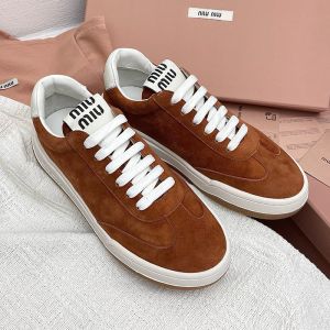 Miu Miu Retro Sneakers Women Suede Brown