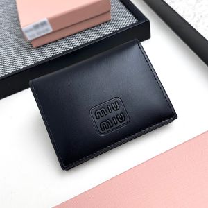 Miu Miu Small Flap Bifold Wallet With Varnished Metal Lettering Logo In Lambskin Black