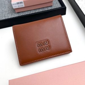 Miu Miu Small Flap Bifold Wallet With Varnished Metal Lettering Logo In Lambskin Coffee