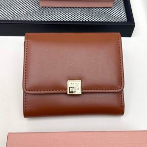 Miu Miu Small Flap Trifold Wallet With Metal Icon Signature In Leather Coffee