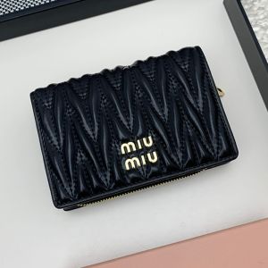 Miu Miu Small Flap Bifold Wallet In Matelasse Nappa Leather Black