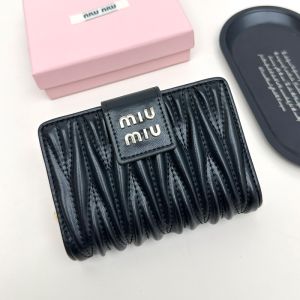 Miu Miu Small Snap Bifold Wallet In Matelasse Nappa Leather Black