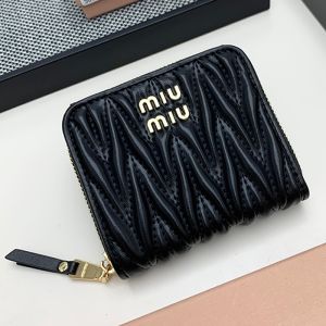 Miu Miu Small Zipper Bifold Wallet In Matelasse Nappa Leather Black