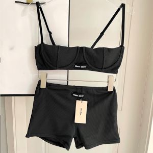 Miu Miu Swimsuit With Logo Patch Women Ribbed Knit Denim Black