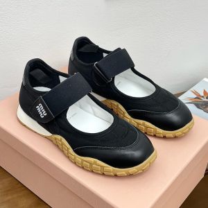 Miu Miu Tyre Ballerinas Women Technical Fabric And Calfskin Black