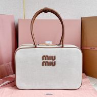 Miu Miu 5BB117 Large Beau Bag In Canvas Beige/Brown
