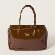 Miu Miu 5BB117 Large Beau Bag In Naplak Patent Leather Coffee