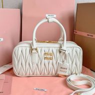 Miu Miu 5BB148 Large Arcadie Bag In Matelasse Nappa Leather White