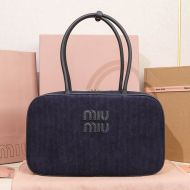 Miu Miu 5BB163 Large Beau Top-Handle Bag In Corduroy Navy Blue