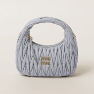 Miu Miu 5BC125 Small Wander Hobo Bag In Matelasse Nappa Leather Grey
