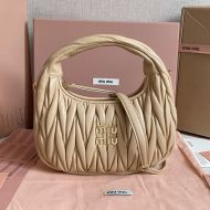 Miu Miu 5BC125 Small Wander Hobo Bag In Matelasse Nappa Leather Khaki