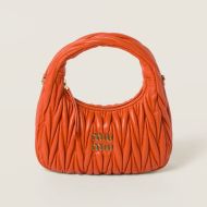 Miu Miu 5BC125 Small Wander Hobo Bag In Matelasse Nappa Leather Orange