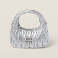 Miu Miu 5BC125 Small Wander Hobo Bag In Matelasse Nappa Leather Silver