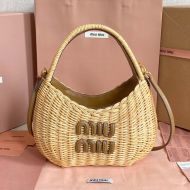 Miu Miu 5BC125 Small Wander Hobo Bag In Woven Fabric Beige/Brown