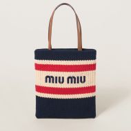 Miu Miu 5BG248 Tote Bag In Stripe Crochet Navy Blue