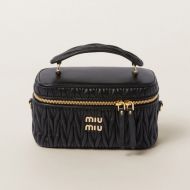 Miu Miu 5BH226 Hand-held Vanity Case In Matelasse Nappa Leather Black